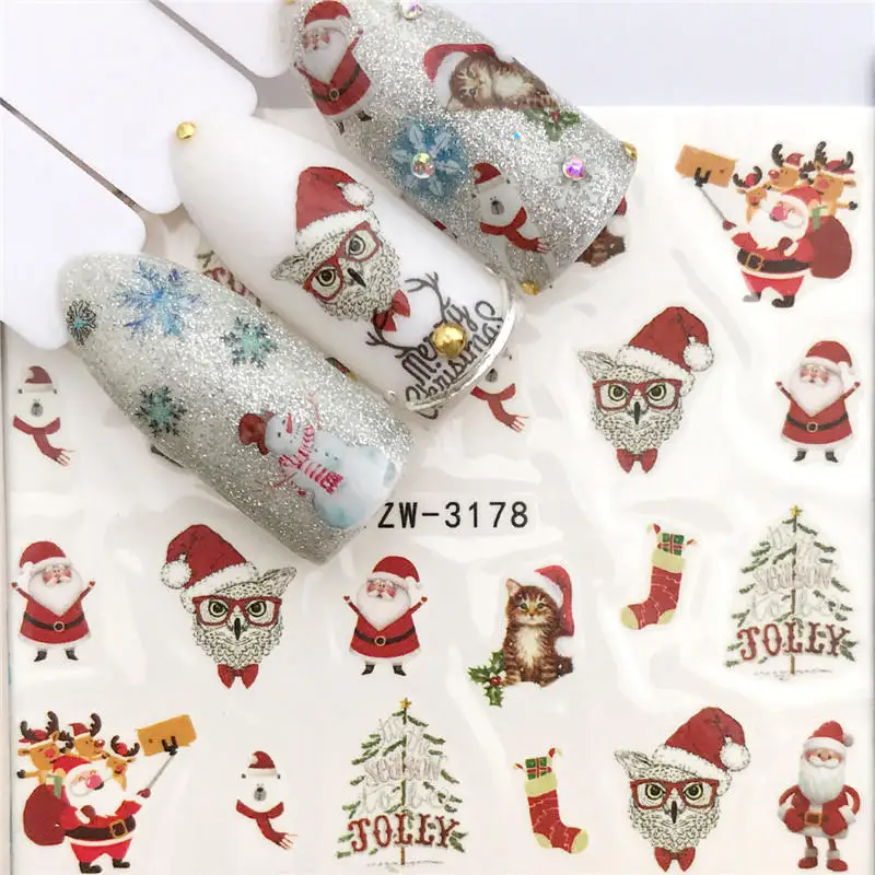 FWC 1 Sheet Christmas Snowflake Nail Sticker Santa Claus Deer Pattern Transfer Sticker Manicure Nail Art Decals