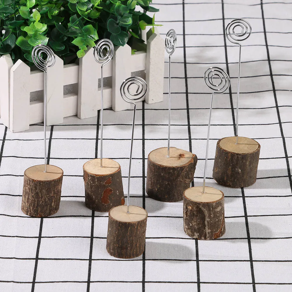 6Pcs/Set Wooden Wedding Memo Menu Paper Note Picture Table Card Number Photo Clip Holder able Invit - 33030321217