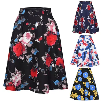 

Skirt Women sexy ropa mujer Ladies Vintage Summer soft and comfortable Floral Print High Waist Skater Skirt vestidos Mujer L50