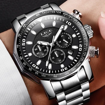 

Men Watches LIGE Top Brand Luxury Casual Quartz Clock Men Full Steel Waterproof Big Dial Military Sports Watch Relogio Masculino