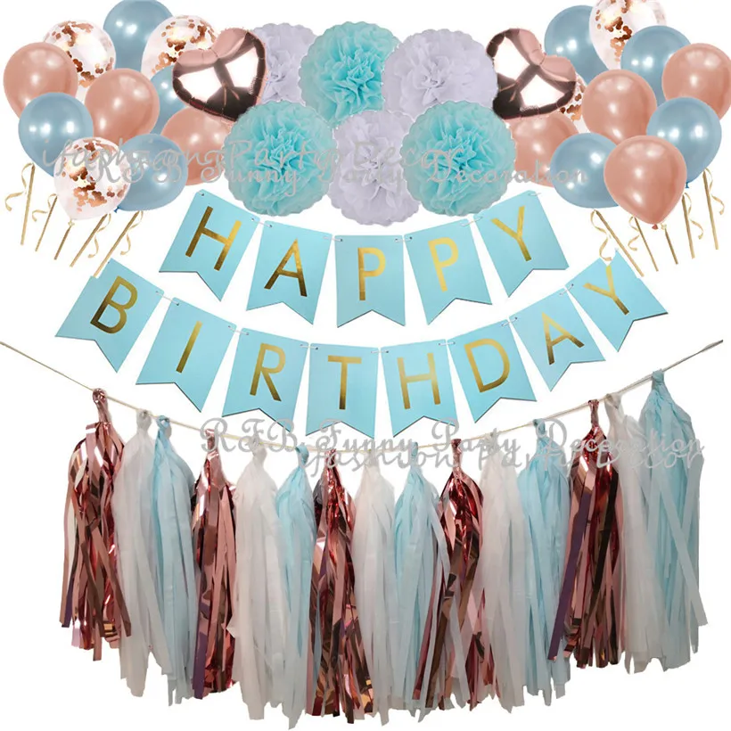 Birthday Party Supplies Set Pink Blue Black Wedding Decorations