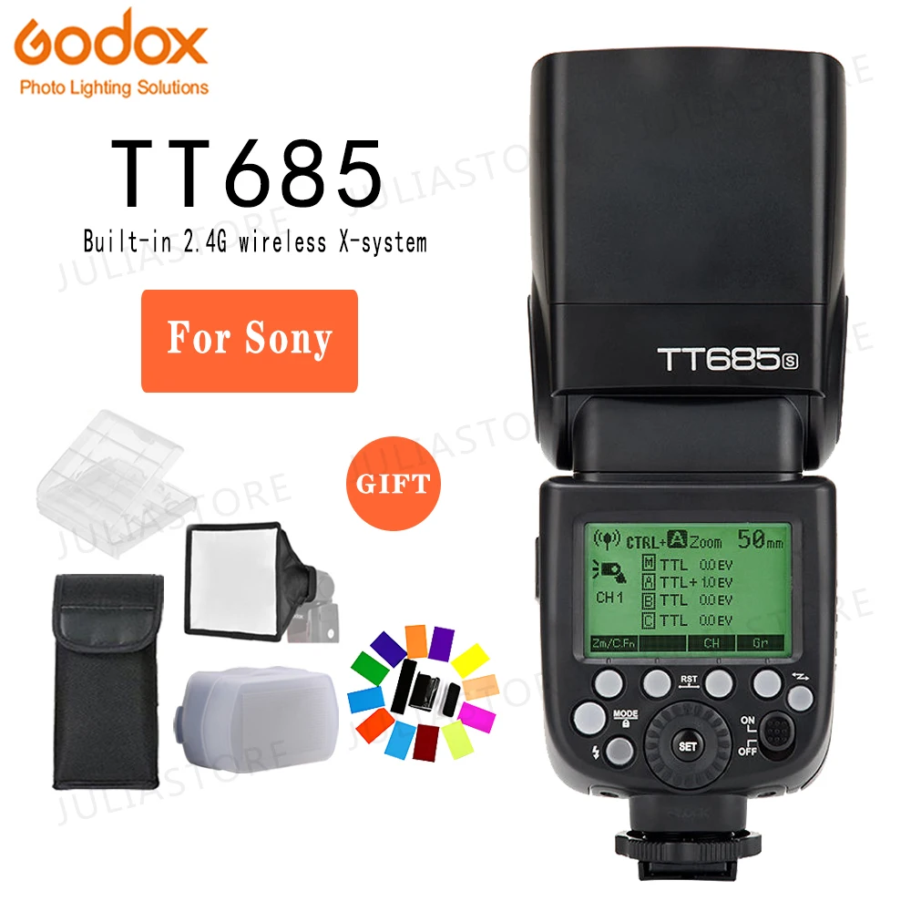 

Godox TT685S 2.4G HSS 1/8000s i-TTL GN60 Wireless Speedlite Flash for Sony A77II A7RII A7R A58 A99 A6300 A6500 + Gift Kit