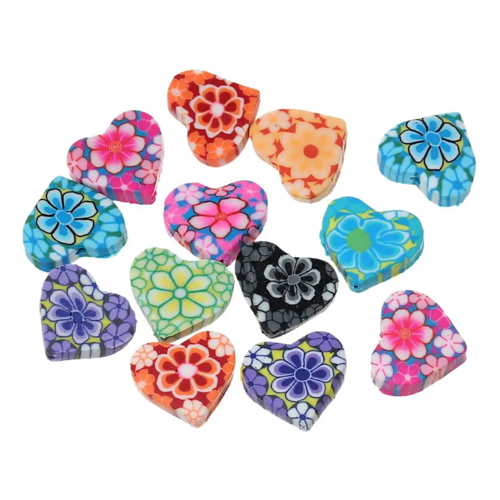 cheap Clay Spacer Beads Heart Mixed Flower Pattern About 15mm( 5 8\