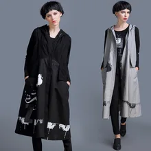Free shipping NEW 2016 Colete Feminino Fashion Women Hooded Vest Coat letter printed sleeveless Long Vest trench coat Outerwear
