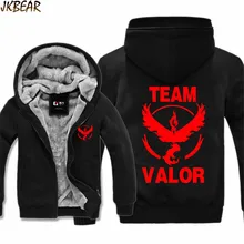 Pokemon Go Team Valor Moltres Print Thicken Hoodies for Men and Women Pocket Monster Faux Fur Lined Big Hood Jacket Coats M-3XL