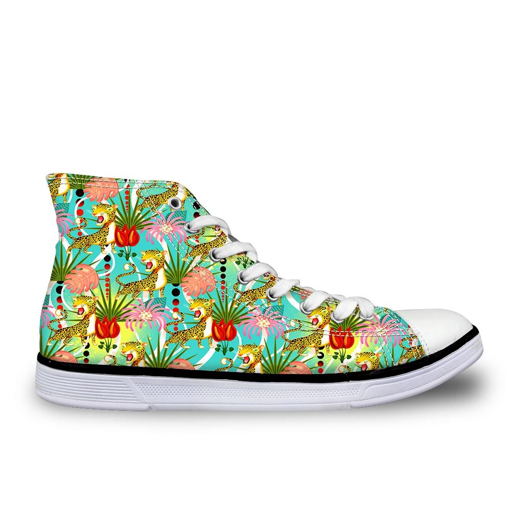 

Customized 2019 Vintage Tropical Design Women Casual Canvas Shoes 3D Animals Plants Pattern High Top Women's Vulcanize Shoes