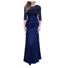 SH0576 Vestiodes de Noite Retro Floral Spitze Lange Abendkleider Vintage Drei Viertel Ärmeln Schlank Hochzeit Kleid