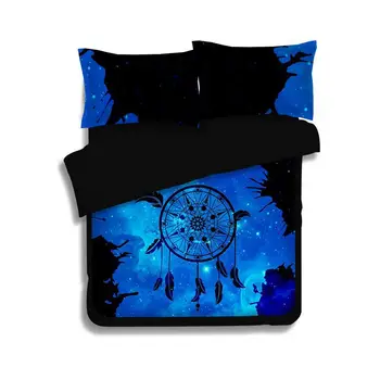 

Dreamcatcher Bedding Set Queen Size Feather Blue Printed Quilt Cover Boho Bedclothes 3/4pcs Adult Kids Luxury Chinese Textiles