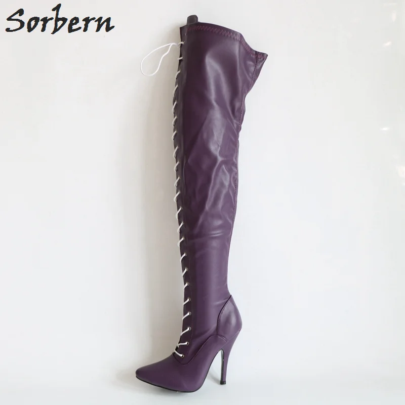 purple leather boots ladies