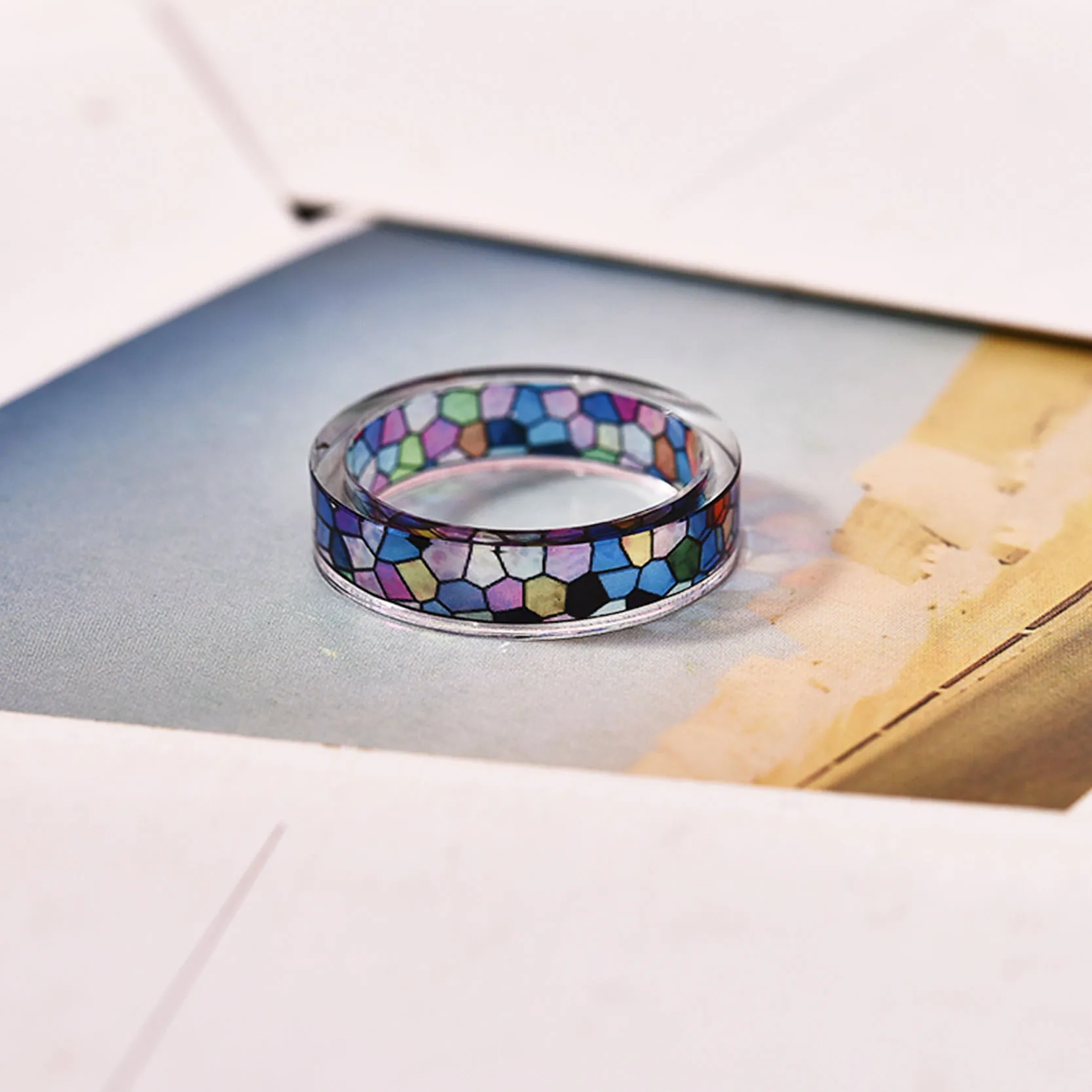 Разноцветное мозаичное кольцо на палец для женщин и девочек, модное кольцо из смолы с кристаллами, ювелирные изделия для свадебной вечеринки