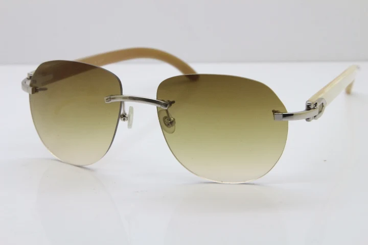 Cartier Rimless 8300729 White Buffalo Horn Sunglasses In Silver Brown Lens  (1)