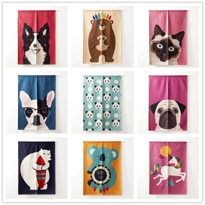 Cartoon Cute Animal Dog Cat Panda Half-curtain Window Customize Partition Home Toilet Restaurant Kitchen Door Curtains