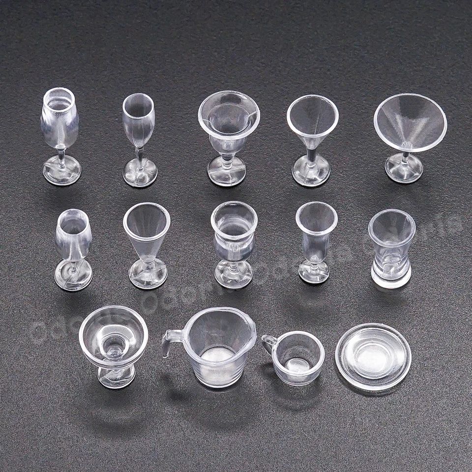 Odoria 1:12 Scale Miniature Tea & Wine Cups Set – 14 PCS, Dollhouse Kitchen Accessories