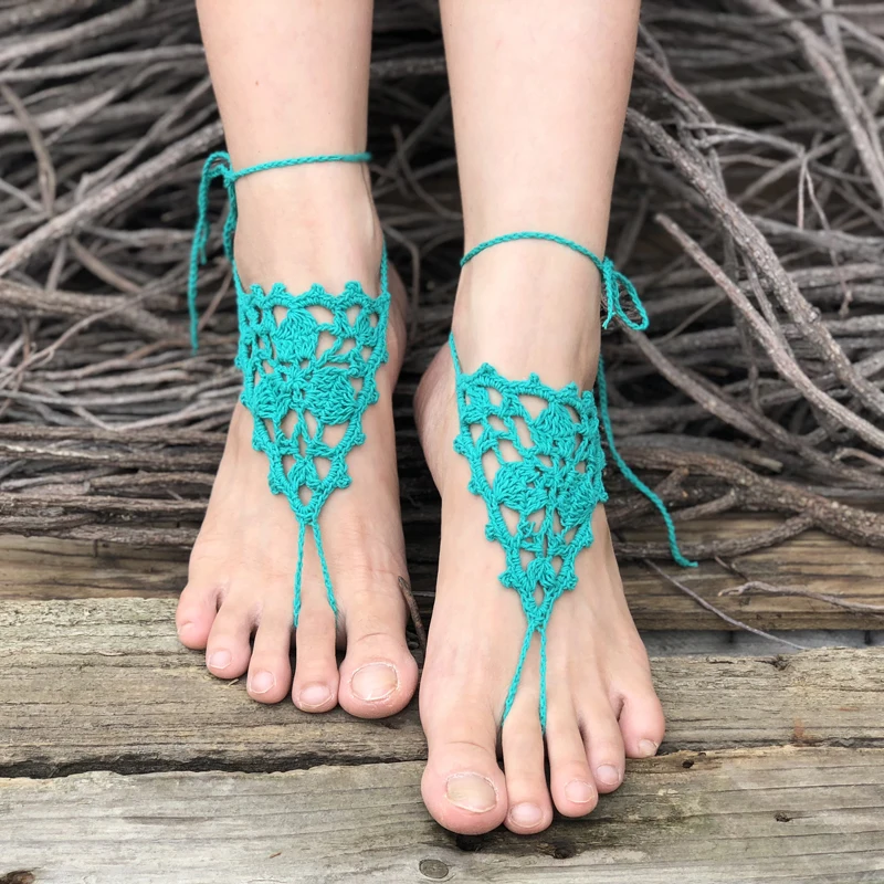Wedding accessories Crochet Barefoot Sandals Beach Pool Wear Toe Ring Anklet Nude shoes Foot jewelry Victorian Lace Yoga Shoes Bridal Anklet