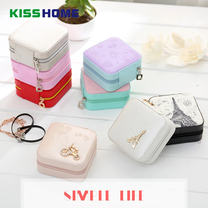 

Creative Protable Mini Travel Accessories Case Jewelry Storage Casket Leather Ring Earring Organizer Wedding Birthday Gift Box