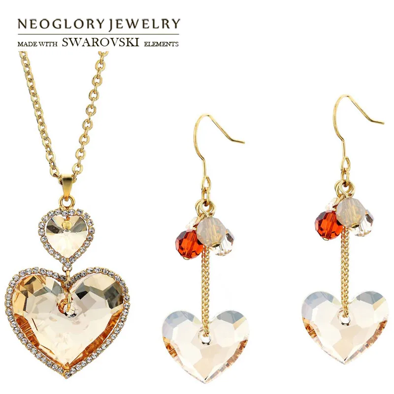 

Neoglory Austria Crystal & Auden Rhinestone Jewelry Set Romantic Love Heart Light Yellow Gold Color Sale Necklaces & Earrings