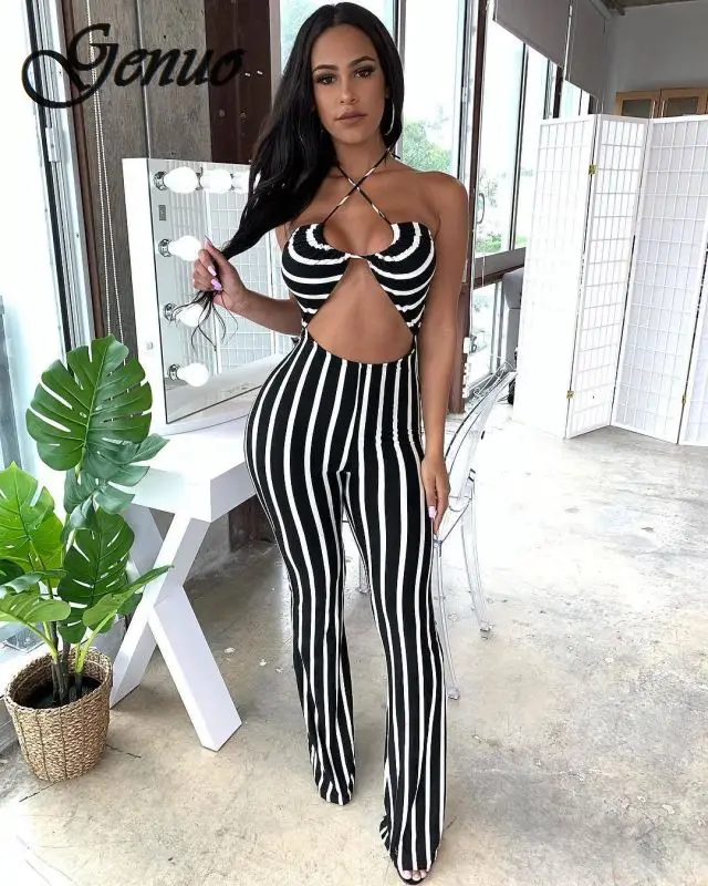 2019 Fashion Deep V One Piece Striped Women Overalls Waist Belted Wide Leg Office Sexy Bodysuit Bodycon Summer Elegant Jumpsuit 2019 Fashion Deep V One Piece Striped Women Overalls Waist Belted Wide Leg Office Sexy Bodysuit Bodycon Summer Elegant Jumpsuit