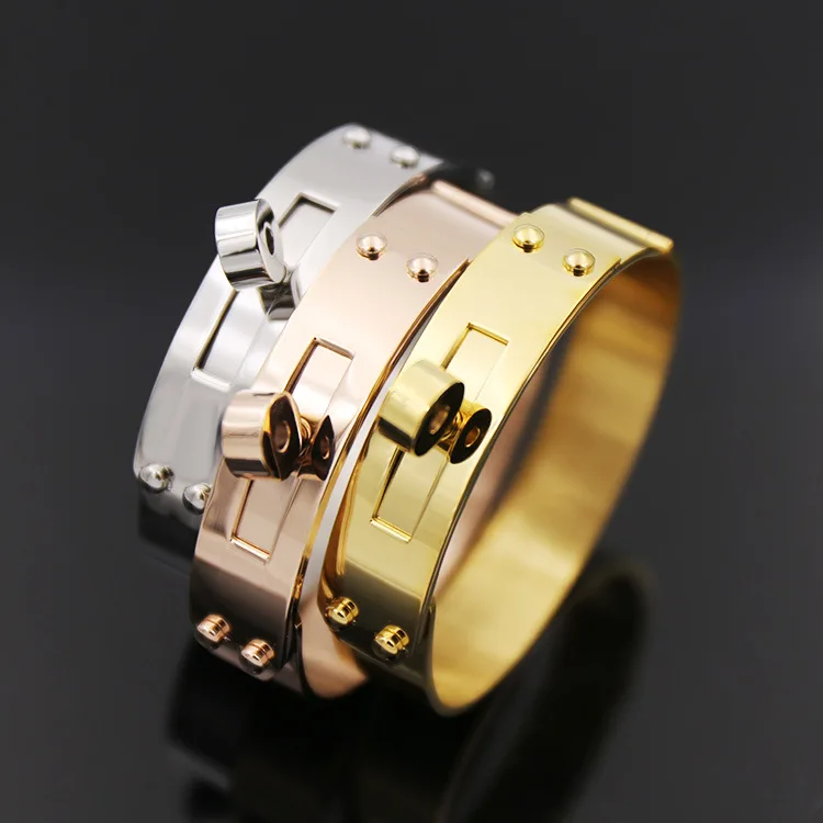 

2019 New design Luxury stainless steel Men Women spike punk style wide band bangle bracelet party wedding couple jewelry