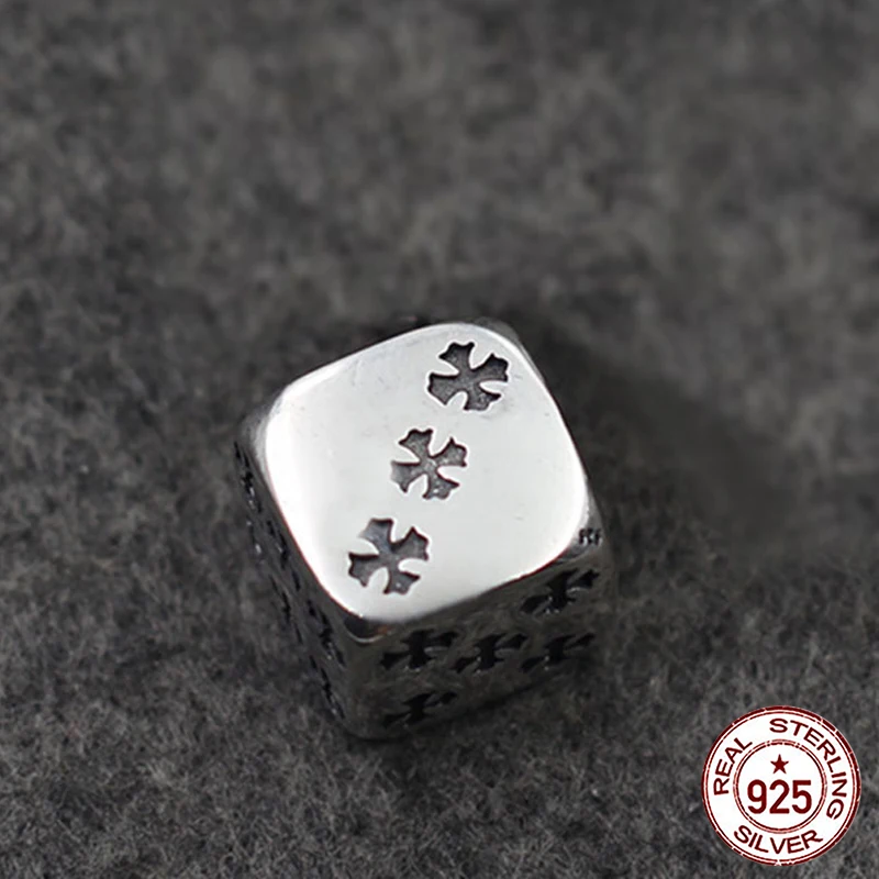 

100% S925 sterling silver DIY square beads dice personality fashion retro punk style domineering cross shape to send a gift hot