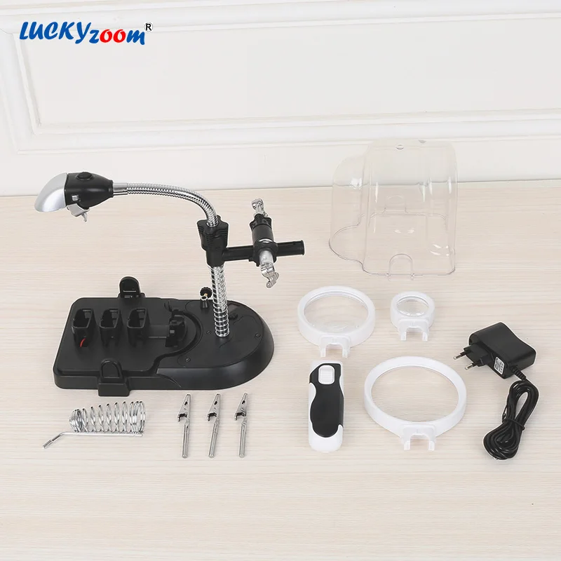 Tanie 2.5X 5X 16X spawanie okulary powiększające z oświetleniem LED podświetlane lupa biurko ręczne szkło powiększające lampa lampa trzecia ręka do lutowania