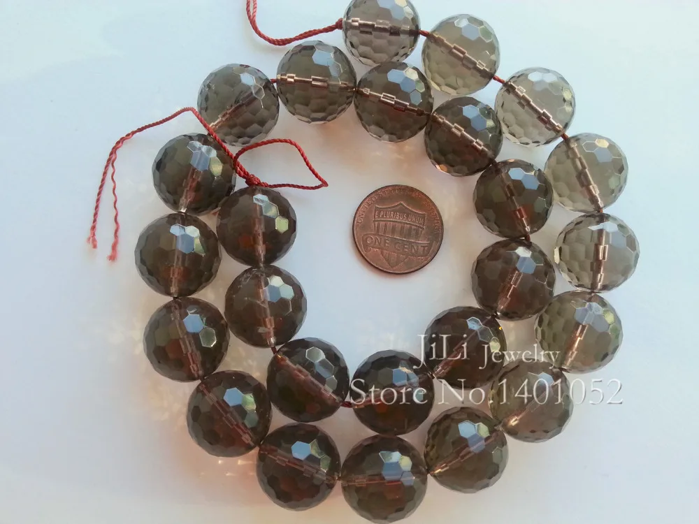 Lii Ji Натуральный дымчатый кварц круглой формы граненые бусины 16 мм DIY ювелирных изделий около 39 см