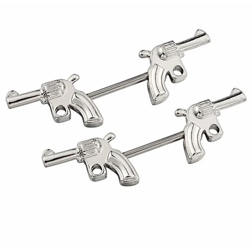 New Arrival Punk Fadeless Double Gun Shape Nipple Shield Ring Bar