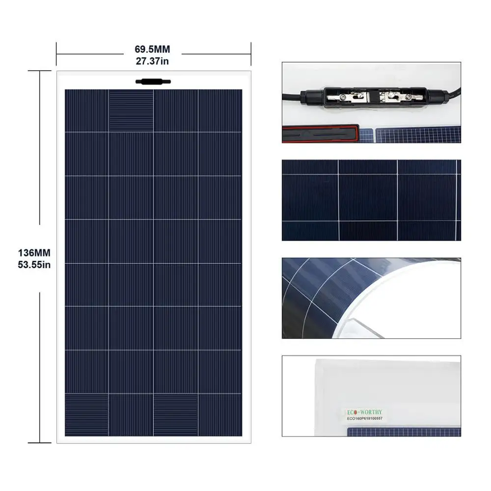 ECOworthy 150 Вт 18 в Гибкая поликристаллическая солнечная панель питания для 12 в зарядное устройство для батареи RV лодка автомобиль домашняя Солнечная энергия 150 Вт портативный