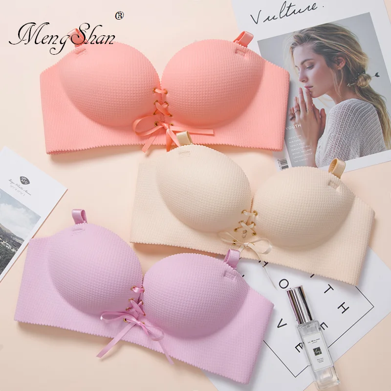

MengShan New Chequered Corded Underwear Comfortable seamless gathering Pull B push up bra Bandage Gathering Ring-Free Bras