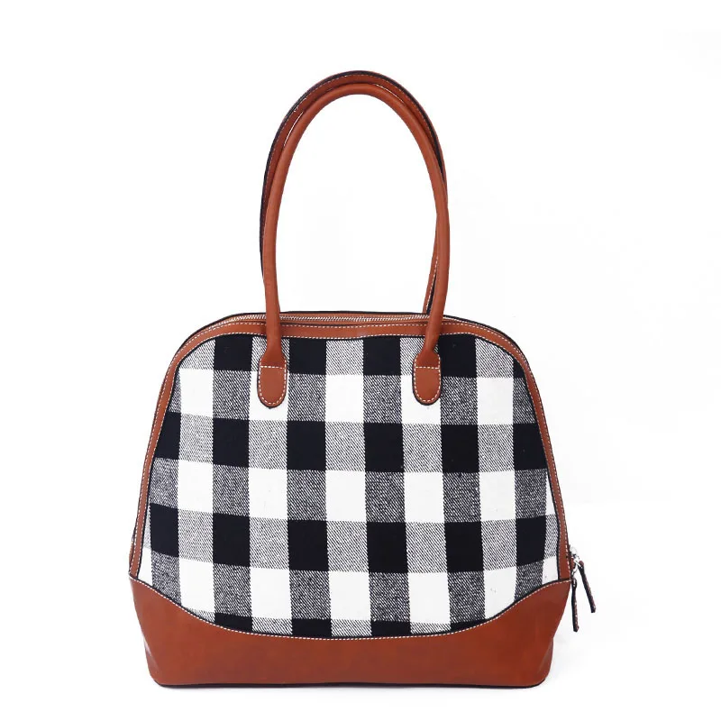 

Personalize Vintage Women Handbag Flannel Two Handles Plaid Shell Bag With Zipper Closure (Pack of 50pcs)