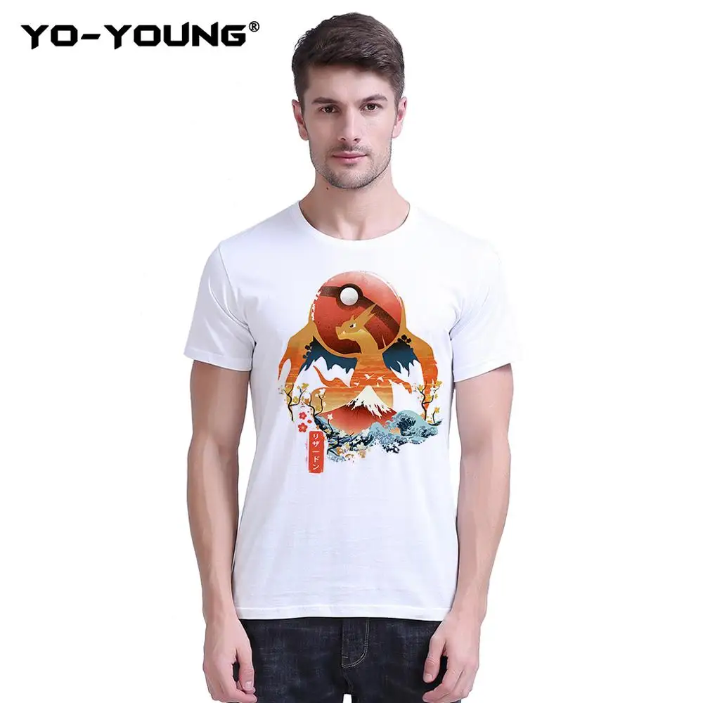Yo-Young Men футболки унисекс повседневные Аниме Покемон Пикачу Mewtwo принт 100% 180 gsm