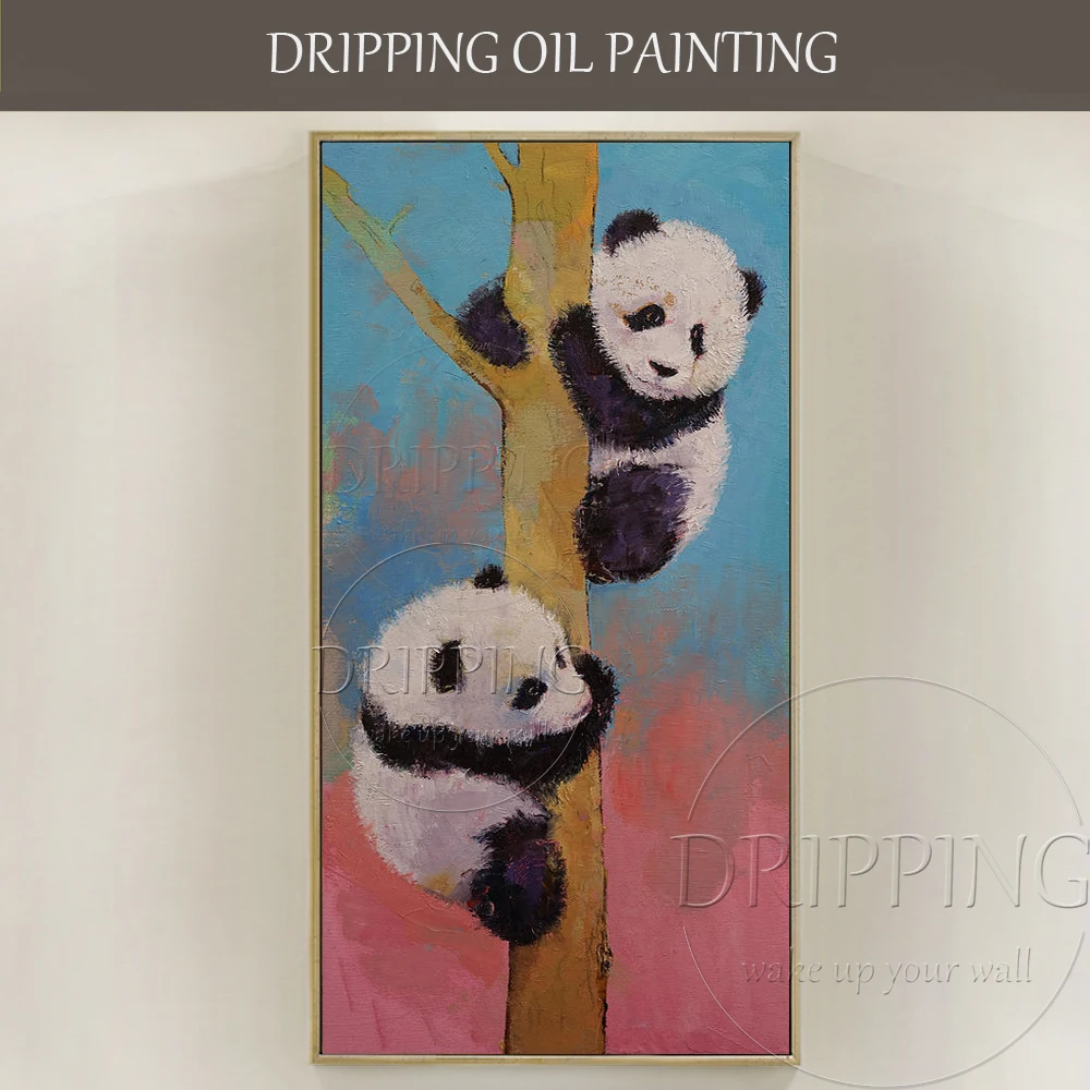 

Fashion Colors Artist Handmade Lovely Animal Panda Oil Painting on Canvas Handmade Cute Baby Panda Oil Painting for Living Room