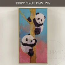 Модные цвета художника ручной работы милые животные панда картина маслом на холсте ручной работы милый ребенок панда картина маслом для гостиной