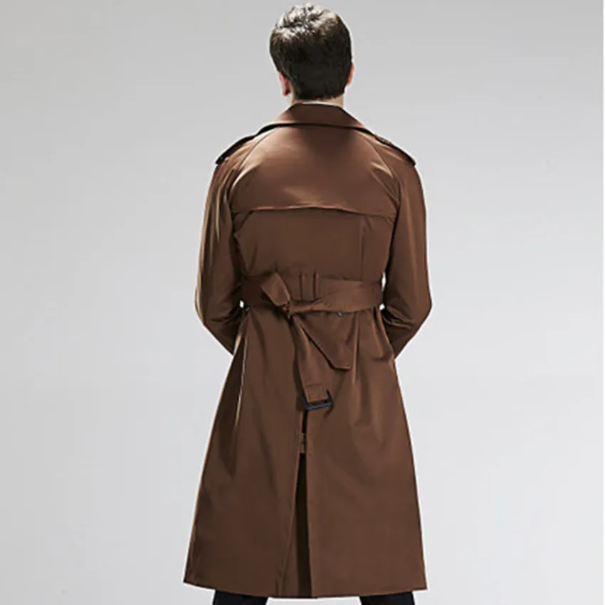 Men's Double Breasted Trench, with Tiebelt, Monochromatic, Spring, Autumn, Long Paragraph