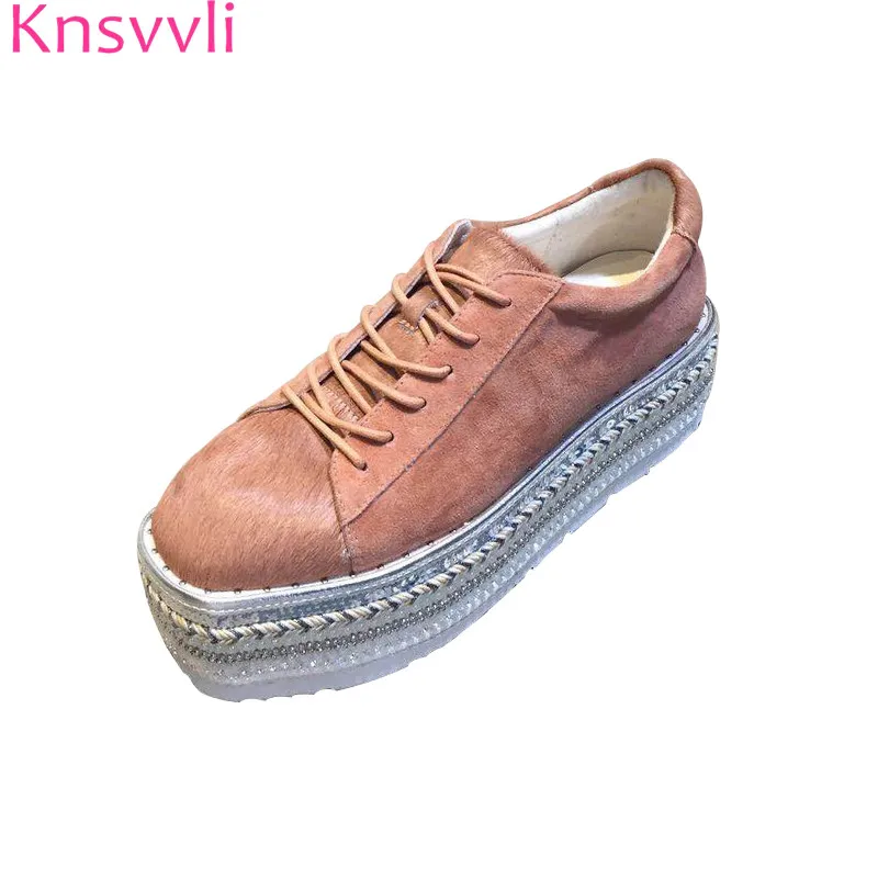 

Knsvvli new hemp rope platform shoes women lace up ladies casual shoes crystal horsehair studded thick bottom shoes female