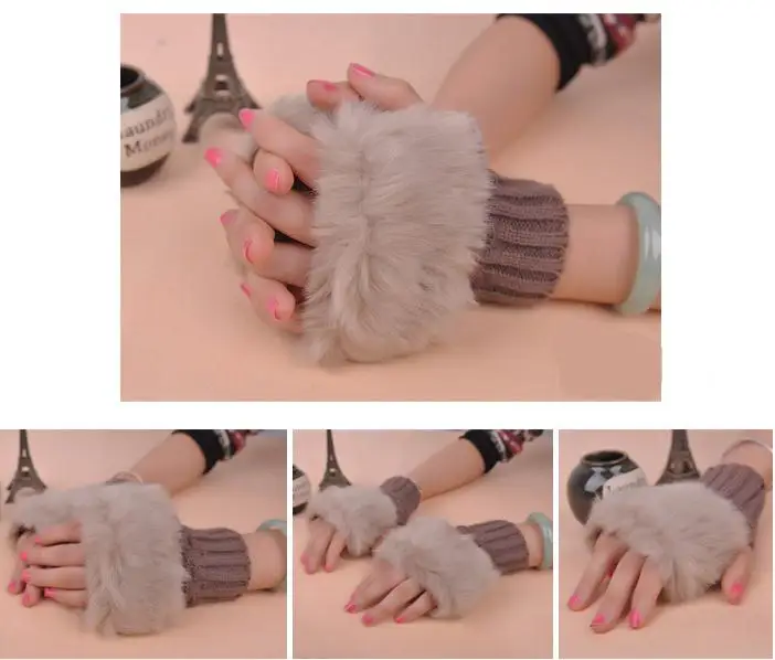 YRRETY, женские модные милые зимние перчатки, из кусков, вязаные, шерстяные, длинные, имитация кроличьей шерсти, половина пальца, теплые женские перчатки