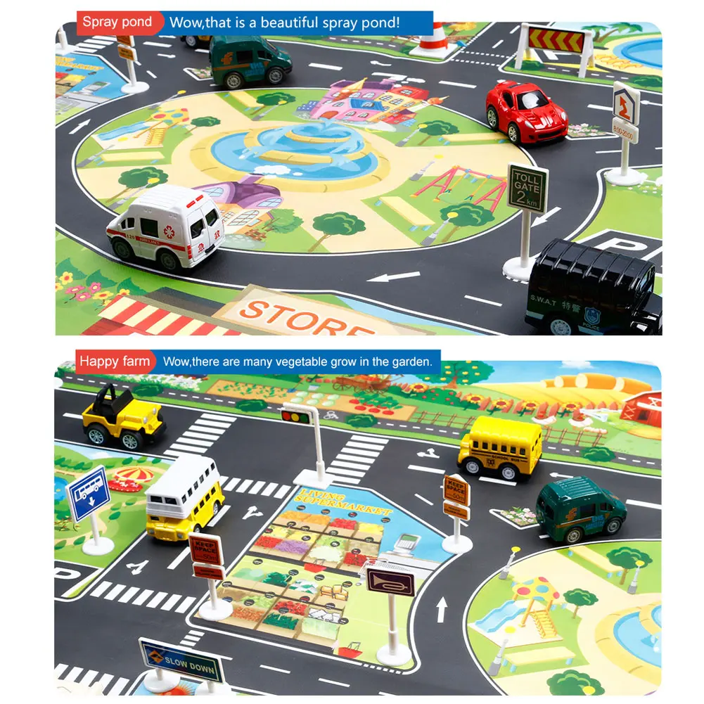 Новые детские игровые коврики для дома дорожные знаки модель автомобиля парковочная Карта города