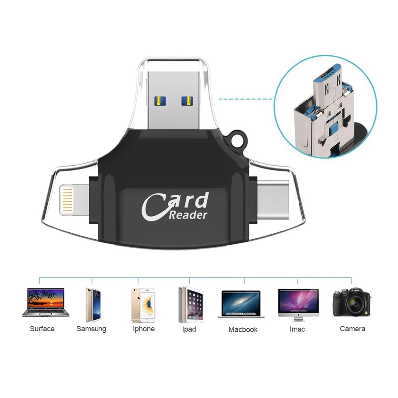 Cliry Lightning Type C Micro SD кардридер 4в1 OTG флэш карта памяти для iPhone iPad Samsung MacBook адаптер