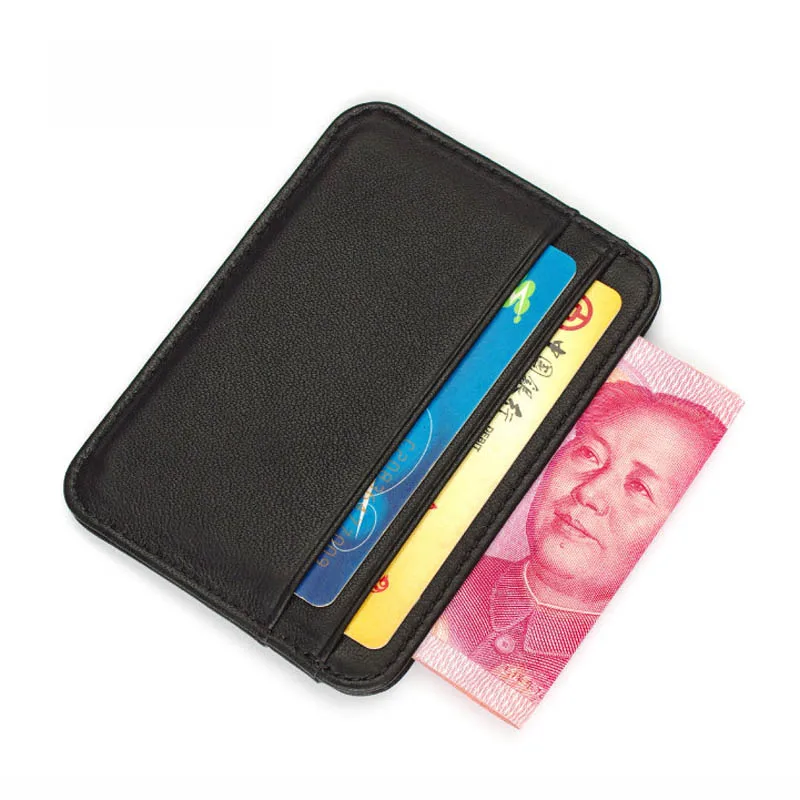 New 100% Sheepskin Genuine Leather Credit Card Case Mini ID Card Holder  Small Purse For Man Slim Men's Wallet Cardholder