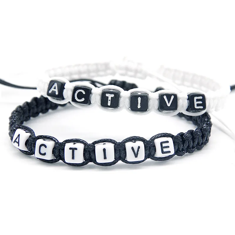 

1pcs ACTIVE Words Artificial Charm Bracelets Rope Chain Infinity Wish Adjust Size for Women Men Friends Beaded Jewelry Gifts