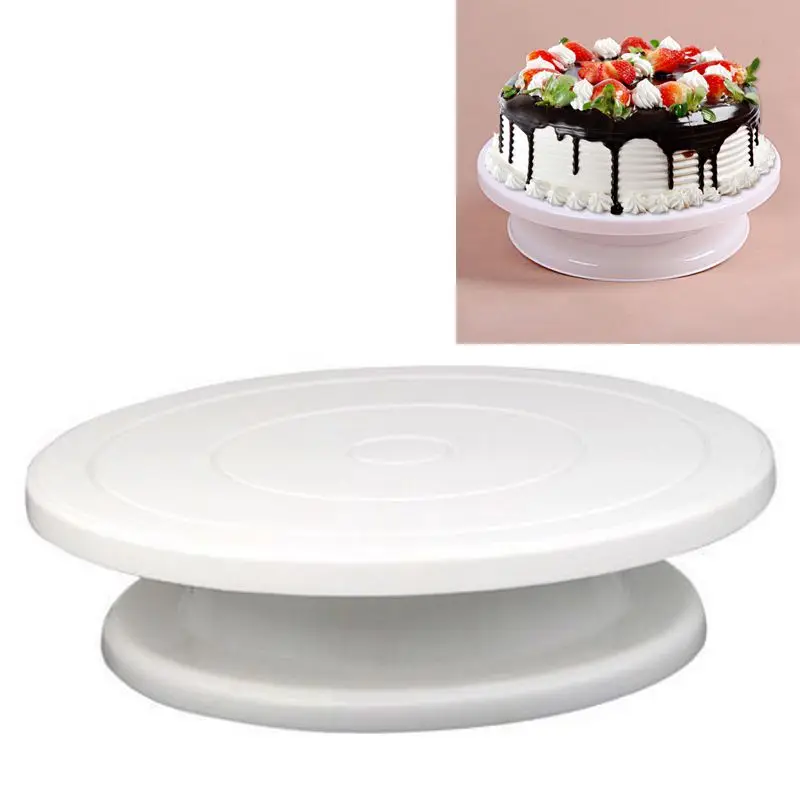 

HOT SALE 1 Pcs 28cm Kitchen Cake Decorating Icing Rotating Turntable Cake Stand White Plastic Fondant DIY Baking Tools