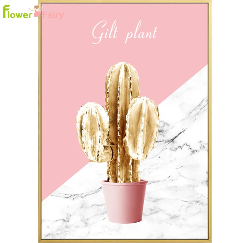 Abstract Girl Flower Pink Cactus Quotes Wall Art Canvas Painting Geometric Nordic Poster Wall Pictures For Living Room Unframed