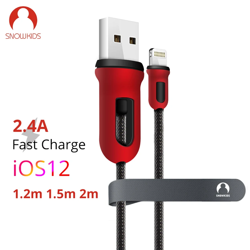 Кабель Snowkids для iPhone X 8 7 6 5 XR XsMax iPad красный и черный армированный дизайн|cable for|phone