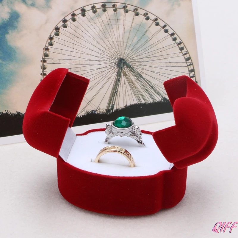 

Velvet Engagement Wedding Couple Ring Earring Jewelry Display Storage Box Case