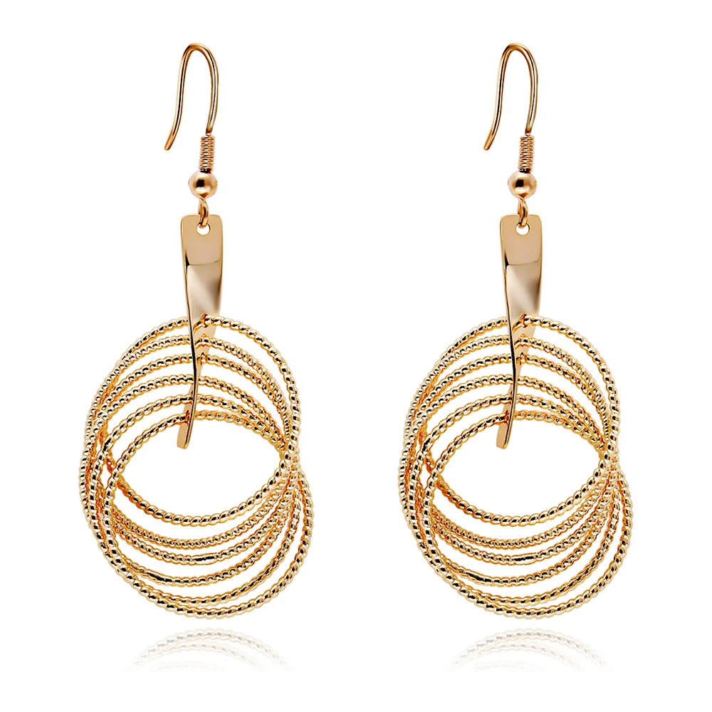 

2019 Gold Color 6 Circles Dangle Hook Earrings Copper Round Long Statement Earrings for Women Drop Dangle Earring Party Jewelry