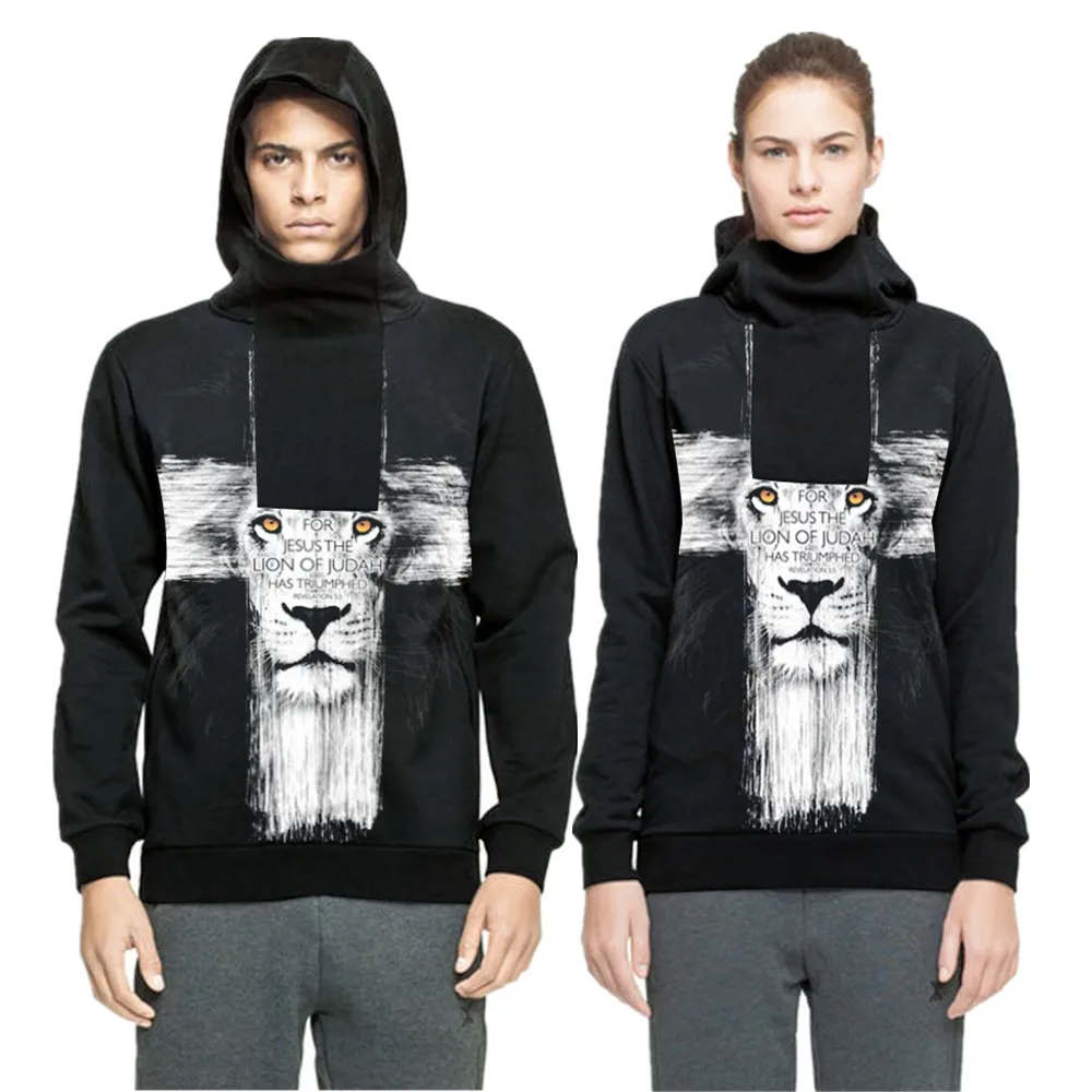 

Autumn/winter men/women's hip hop polyester fabric black zipper hoodies for boy 3D Christian words couples streetwear pullovers