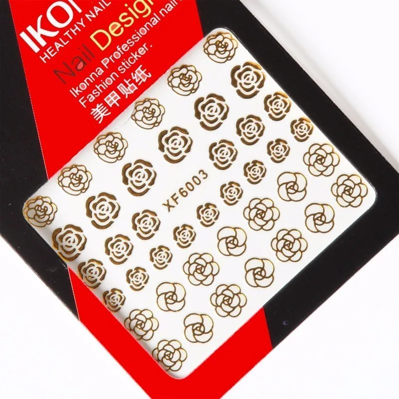 Ikonna XF6003 Hollow Rose Flowers Plant Gold Line Nail Art Stickers | Красота и здоровье