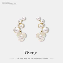 Yhpup модные элегантные цинковый сплав, пластик цветок из искусственного жемчуга Серьги гвоздики S925 изысканный Brincos невесты ювелирные изделия вечерние подарок