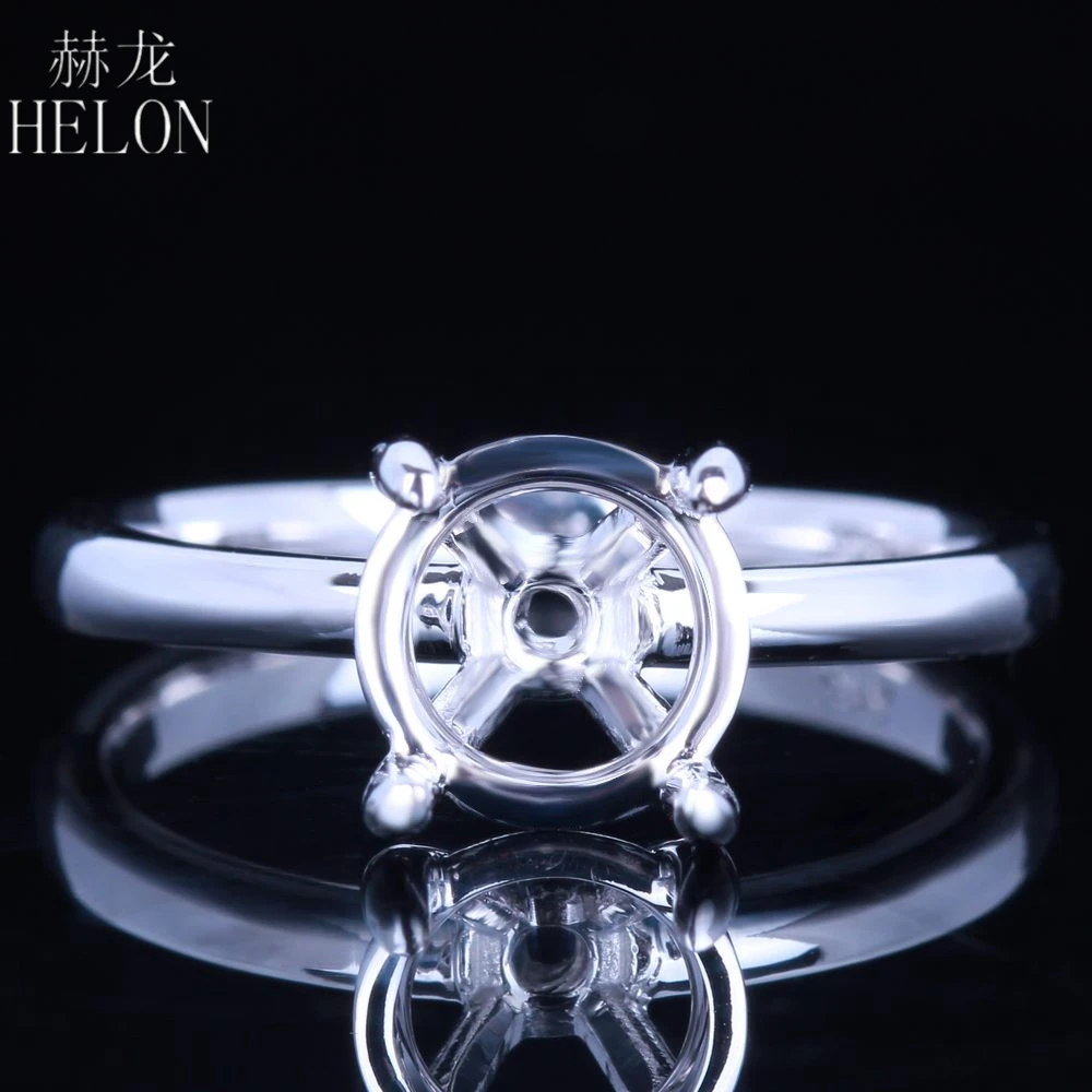 

HELON Sterling Silver 925 Solitaire 7.5mm Round Cut Engagement Wedding Semi Mount Ring Prong Setting women Trendy Fine Jewelry