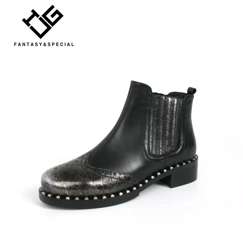 IGU Winter Boots Women Genuine Leather Chelsea Booties Females Low Heels Boots Fashion Autumn Ladies font