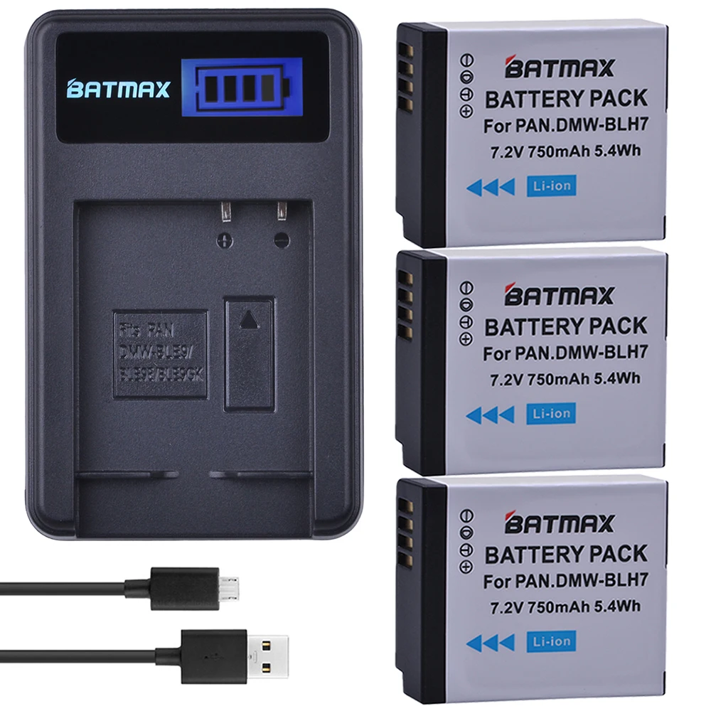 Аккумулятор DMW BLH7 750 DMW-BLH7 мА · ч 3 шт. зарядное устройство USB с ЖК-дисплеем для Panasonic